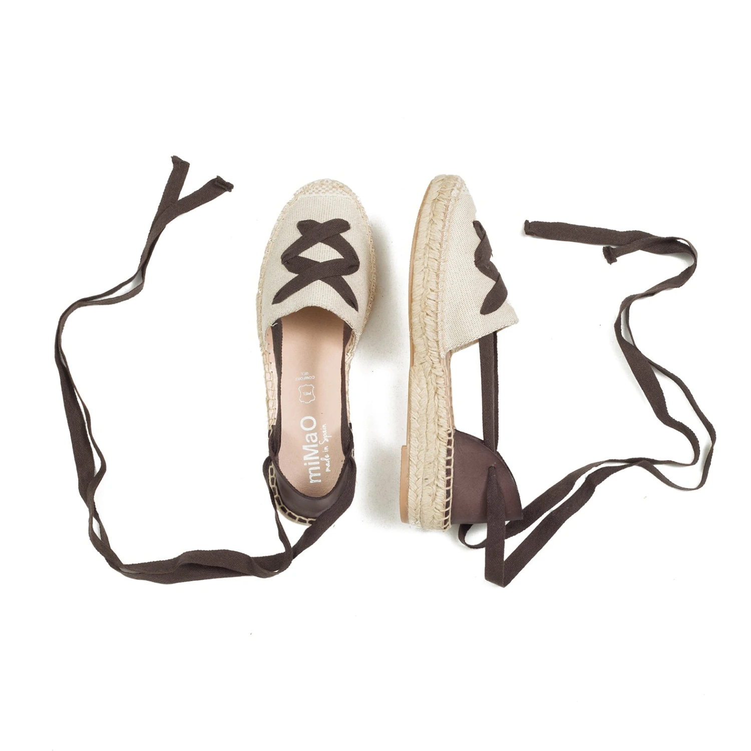 VALENCIANA- ESPADRILLE À LACETS BEIGE/MARRON – Image 2