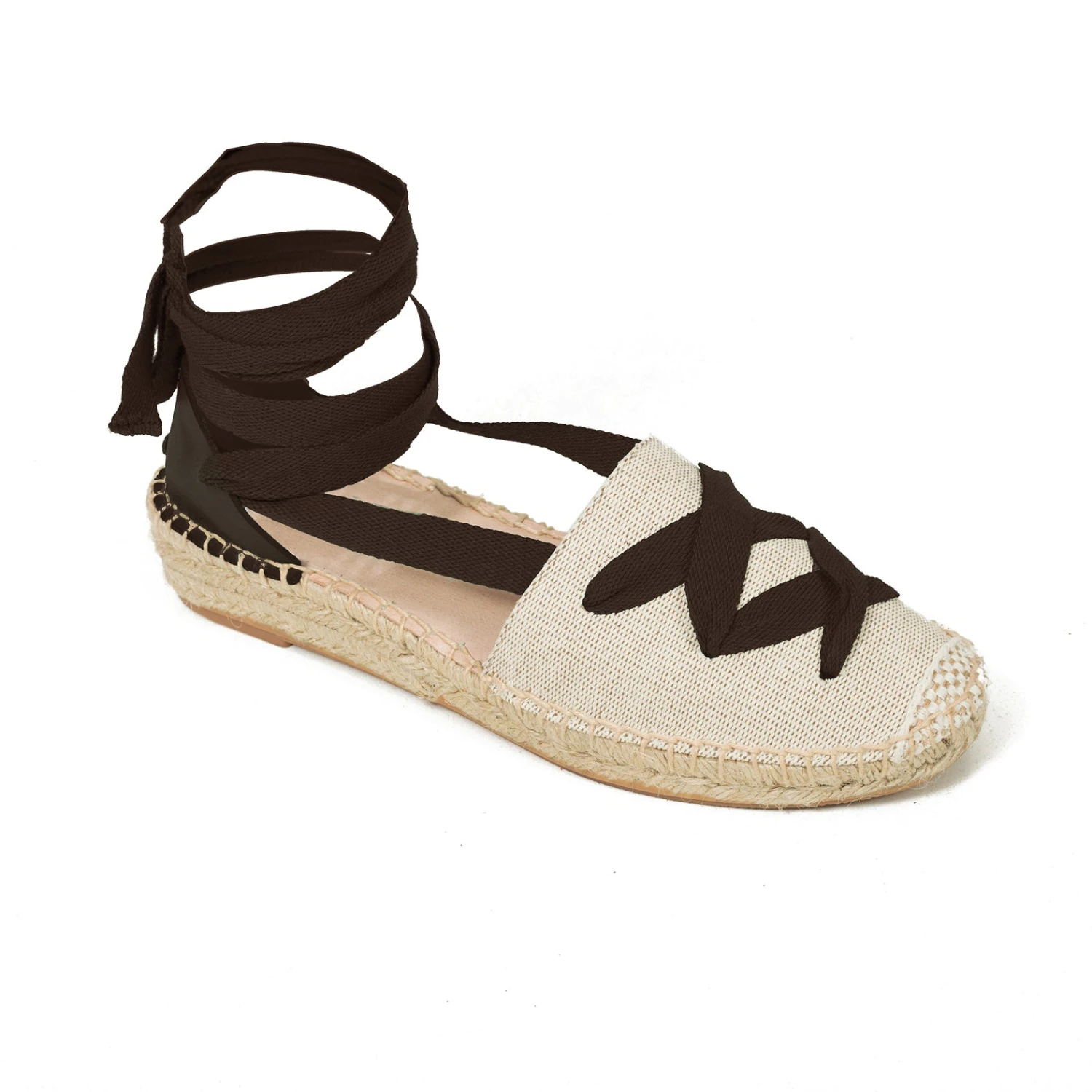 VALENCIANA- ESPADRILLE À LACETS BEIGE/MARRON – Image 5