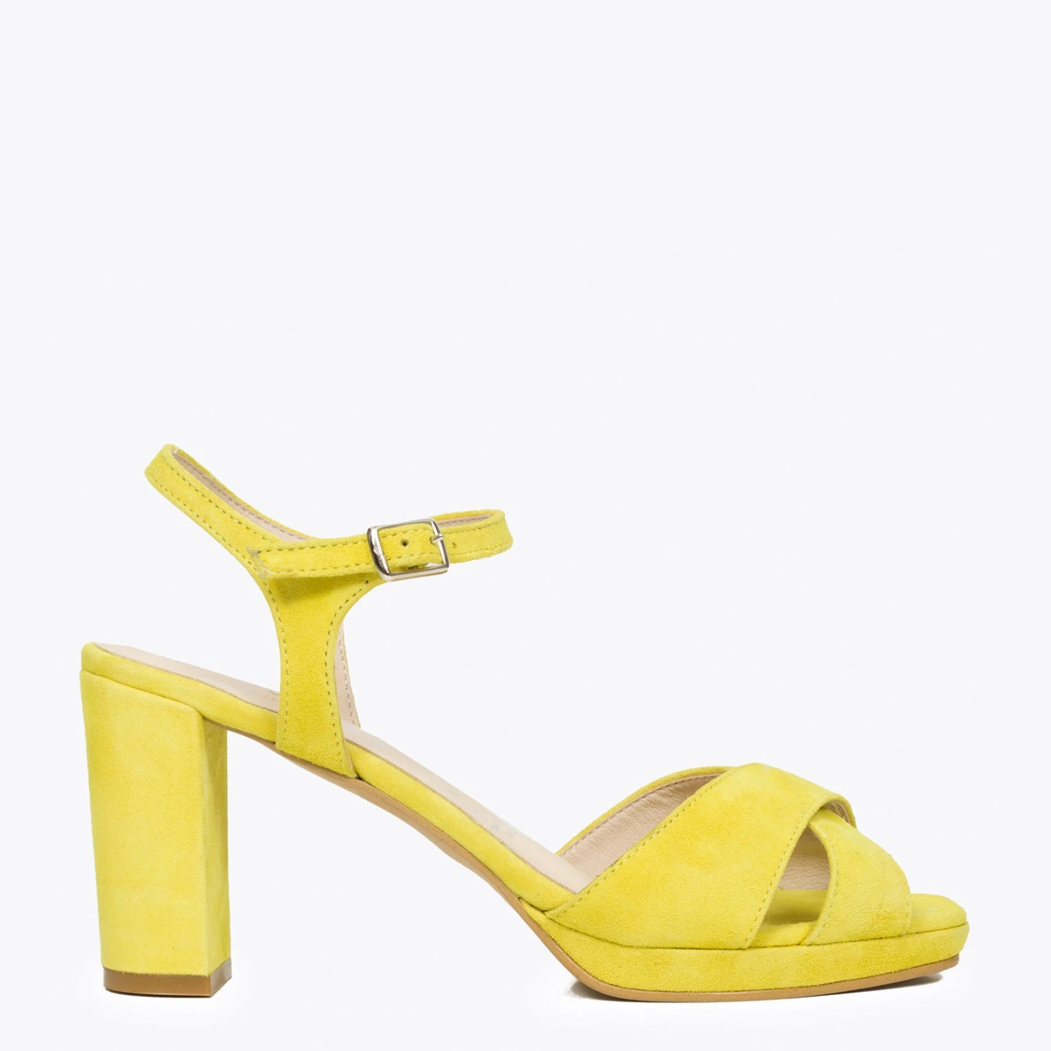 SANDALE CROISÉE- SANDALE POUR FEMME AVEC TALON LARGE JAUNE