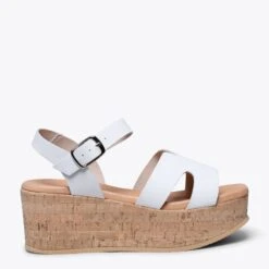 HACHE - Sandale Avec Talon En Liège BLANC