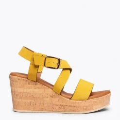 ALHAMBRA - Sandales Compensées JAUNE En Liège