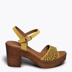 MENORCA - Sandale Ă Talon JAUNE Avec Gravure Au Laser