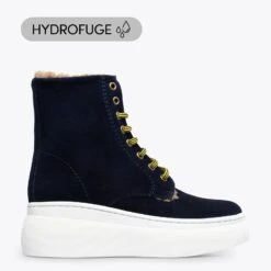 NEIGE- Bottes à Plateforme Hydrofuge En Cuir BLEU MARINE – Memory Absorber FOAM