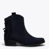BOHO- Bottines BLEU MARINE Style Cowboy Avec Franges