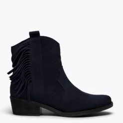 BOHO- Bottines BLEU MARINE Style Cowboy Avec Franges