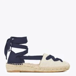 VALENCIANA- ESPADRILLE À LACETS BEIGE/BLEU MARINE