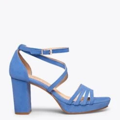 SUNNY - Sandale En Daim BLEU à Brides Croisées Et Talon épais