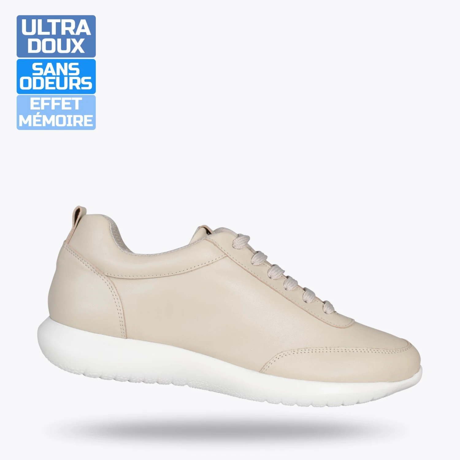 MIAMI – Baskets En Cuir Nappa à Lacets BEIGE