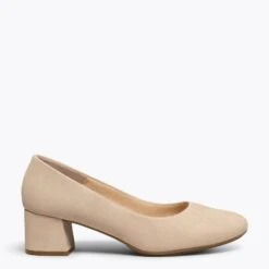 URBAN ROND – Chaussures à Talon Bas En Daim BEIGE