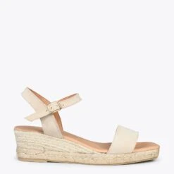 JEREZ – Sandales Compensées En Jute Et Cuir BEIGE
