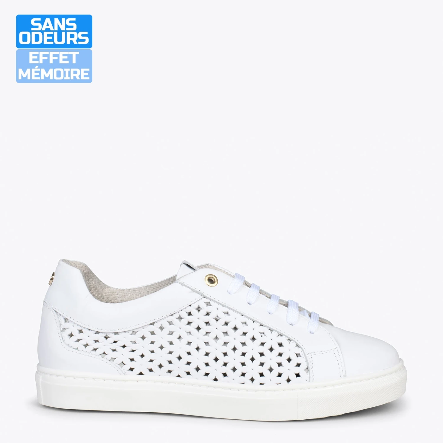 BREATHE – Baskets En Cuir Nappa Ajouré BLANC