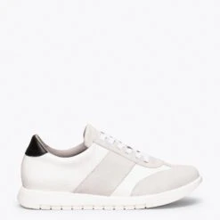 SPORT - Baskets Casual BLANC/GRIS En Cuir Combiné