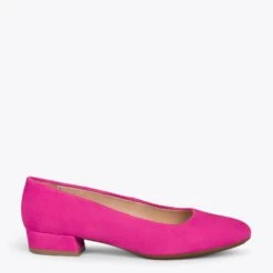 URBAN XS – Chaussures à Talon Bas En Cuir Daim FUCHSIA
