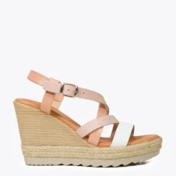 COULEUR - Sandale Compensée à Bandes Tricolores BLANC