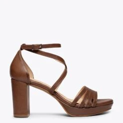 SUNNY - Sandale En Nappa MARRON à Brides Croisées Et Talon épais