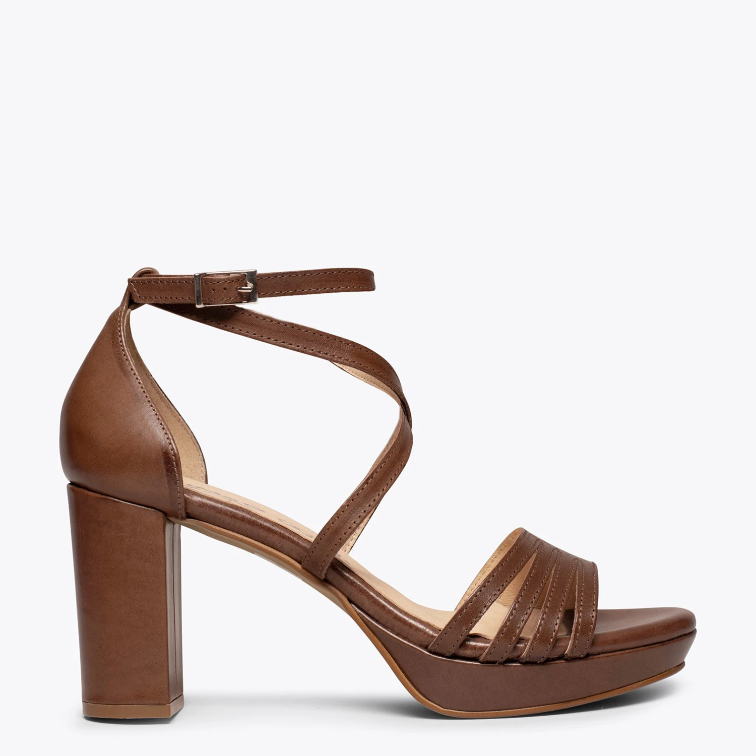 SUNNY - Sandale En Nappa MARRON à Brides Croisées Et Talon épais