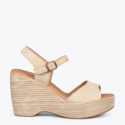 SIDNEY – Sandales Compensées Simples Effet Bois BEIGE