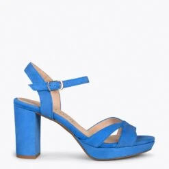 PARIS – Sandales à Talon Large Et Plateforme BLEU