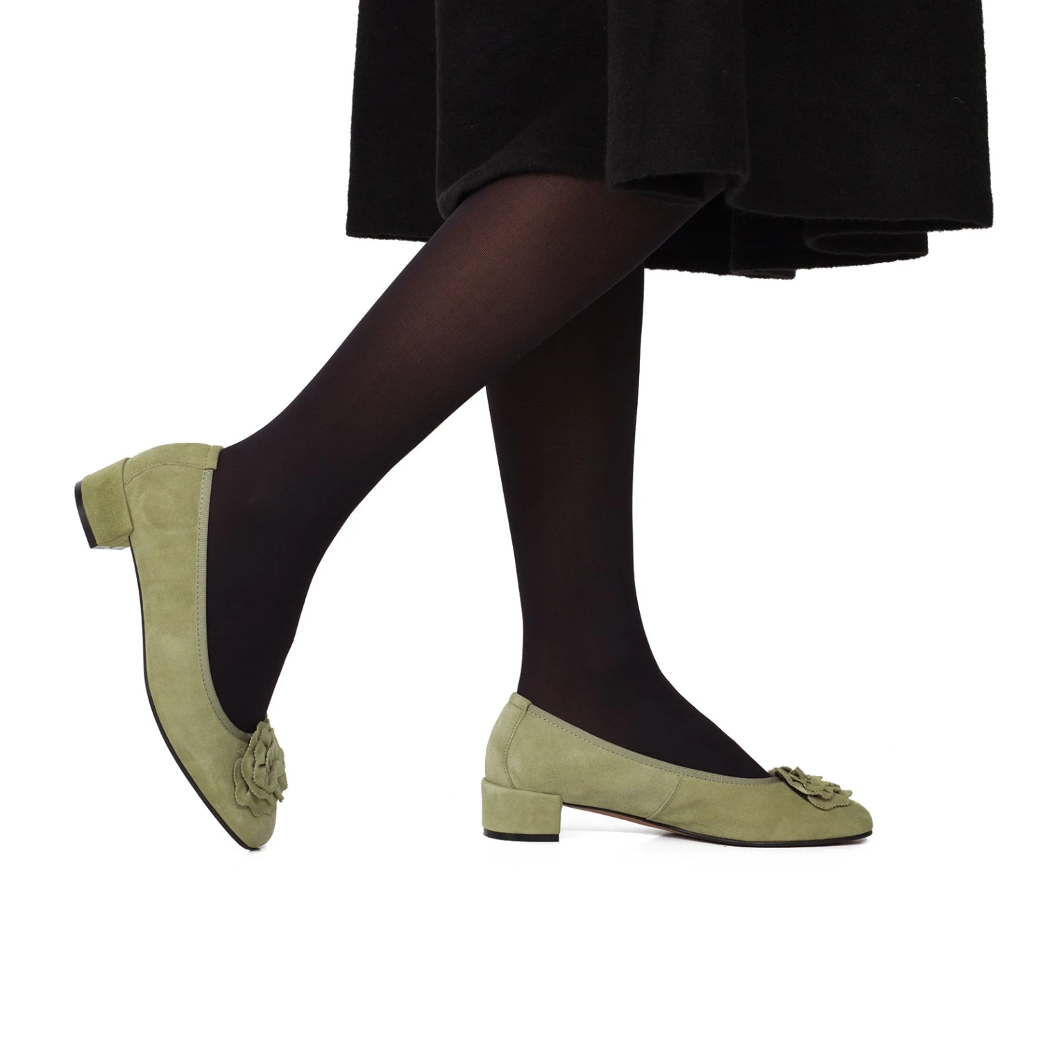 FLEUR- Ballerine En Daim Avec Fleur VERT – Image 6