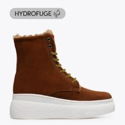 NEIGE- Bottes à Plateforme Hydrofuge En Cuir MARRON – Memory Absorber FOAM