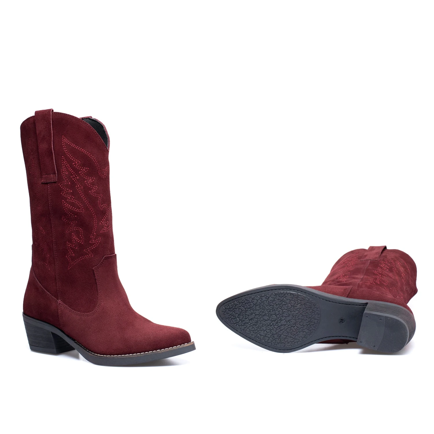 DALLAS - Bottes Style Cow-boy BORDEAUX Nubuck – Image 5