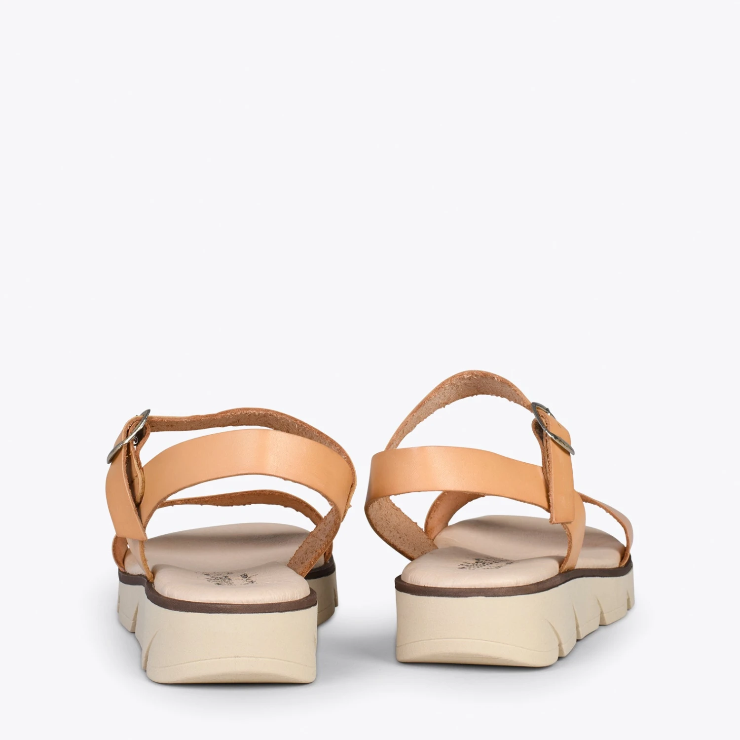 RIVER – Sandales En Cuir à Talon Compensé Moyen SABLE – Image 3