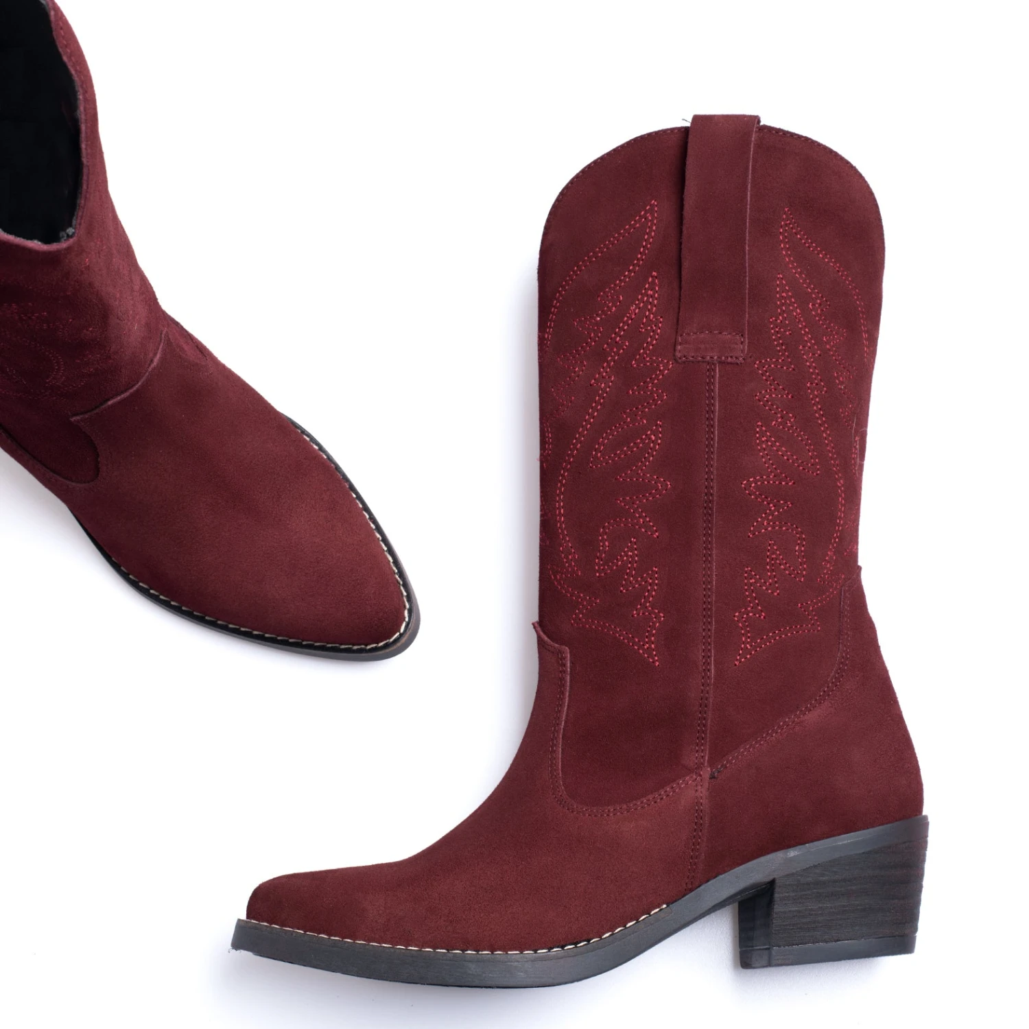 DALLAS - Bottes Style Cow-boy BORDEAUX Nubuck – Image 6