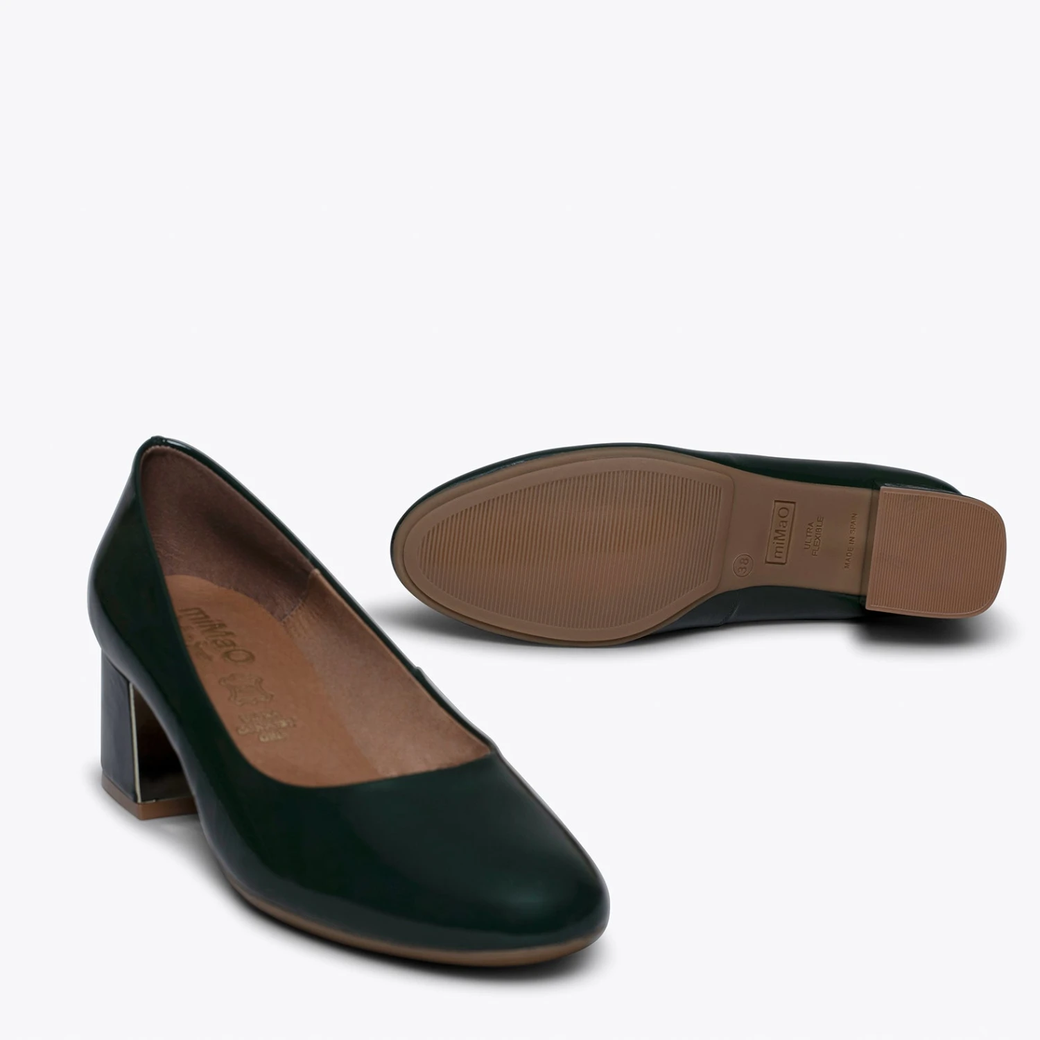 URBAN DAME - Chaussure En Cuir Verni à Talon Moyen VERT BOUTEILLE – Image 5