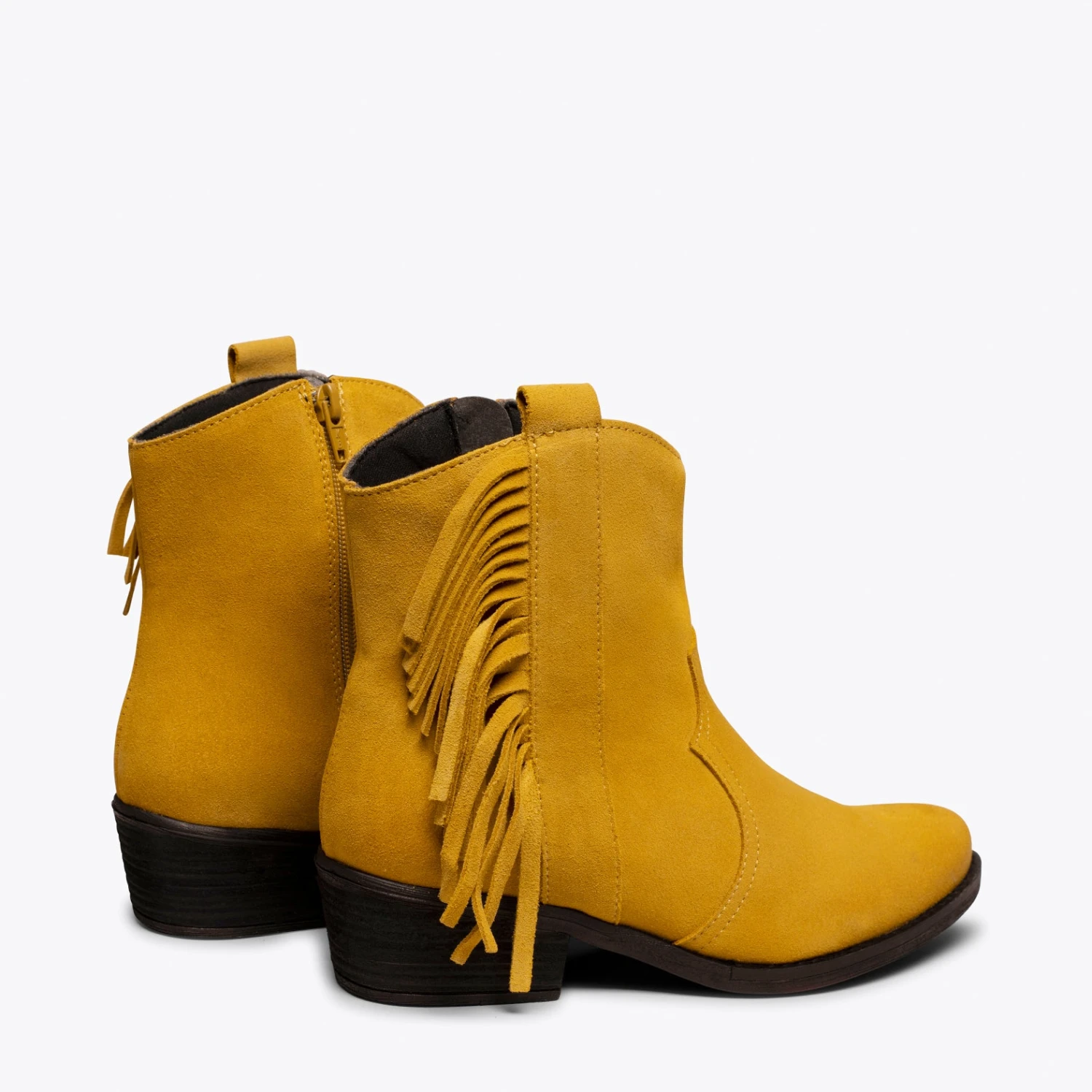 BOHO- Bottines MOUTARDE Style Cowboy Avec Franges – Image 4