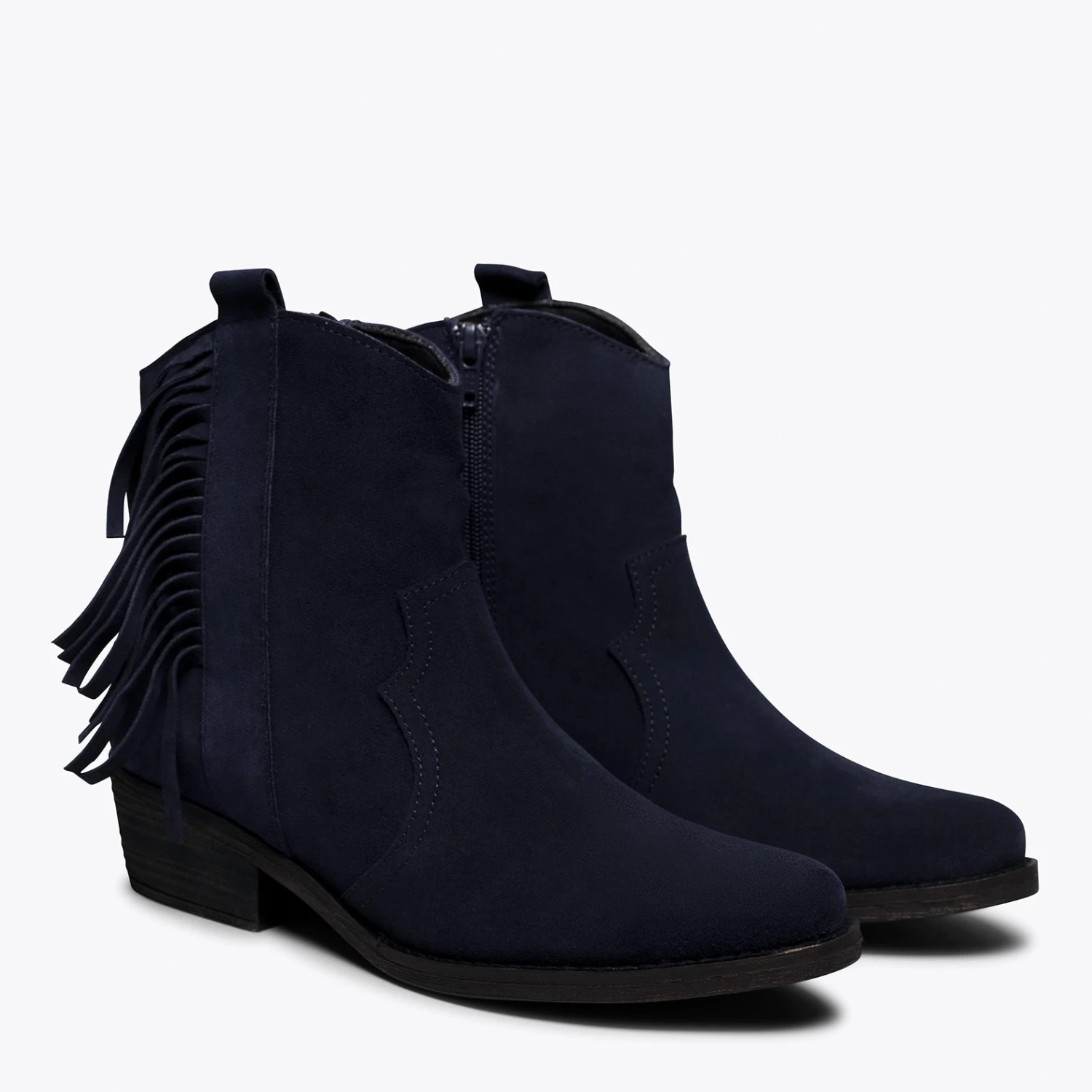 BOHO- Bottines BLEU MARINE Style Cowboy Avec Franges – Image 2