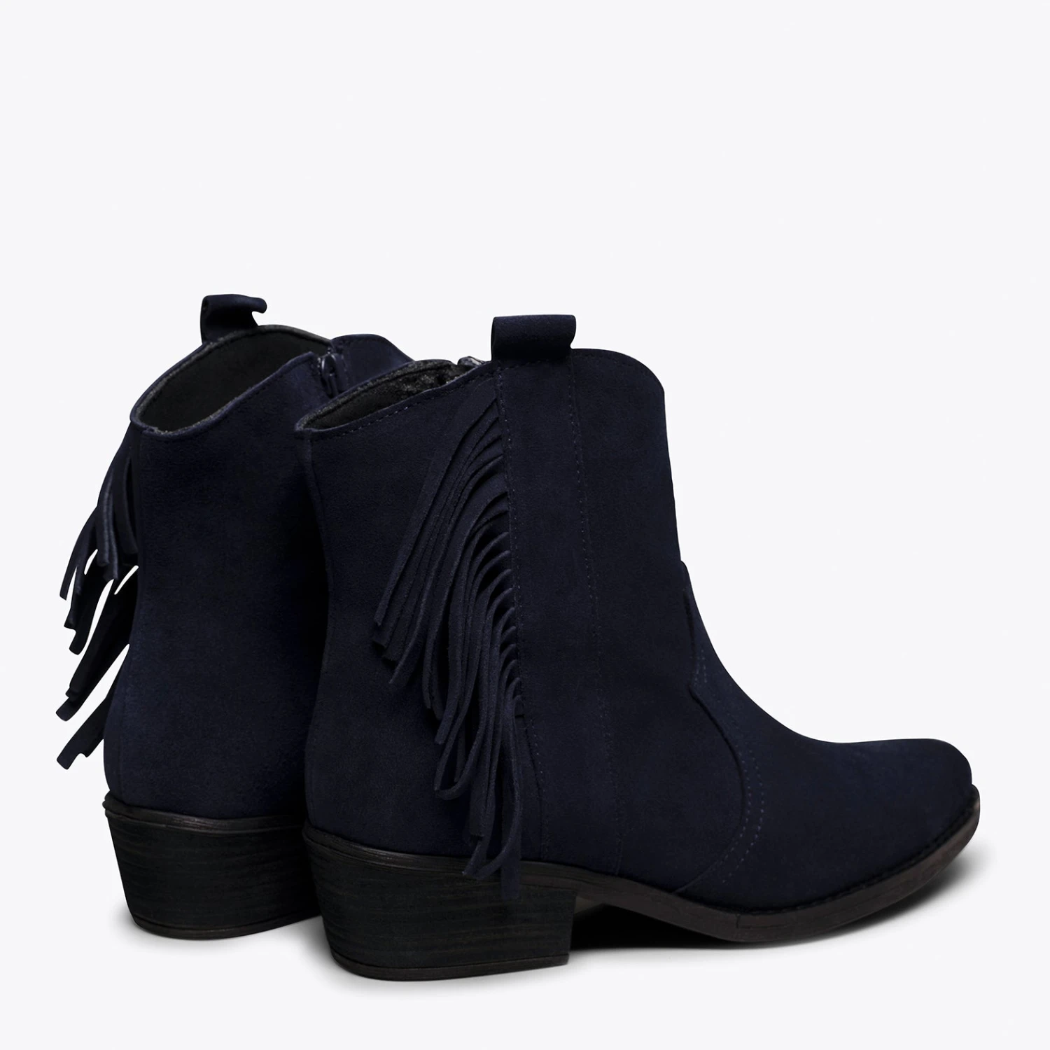 BOHO- Bottines BLEU MARINE Style Cowboy Avec Franges – Image 4