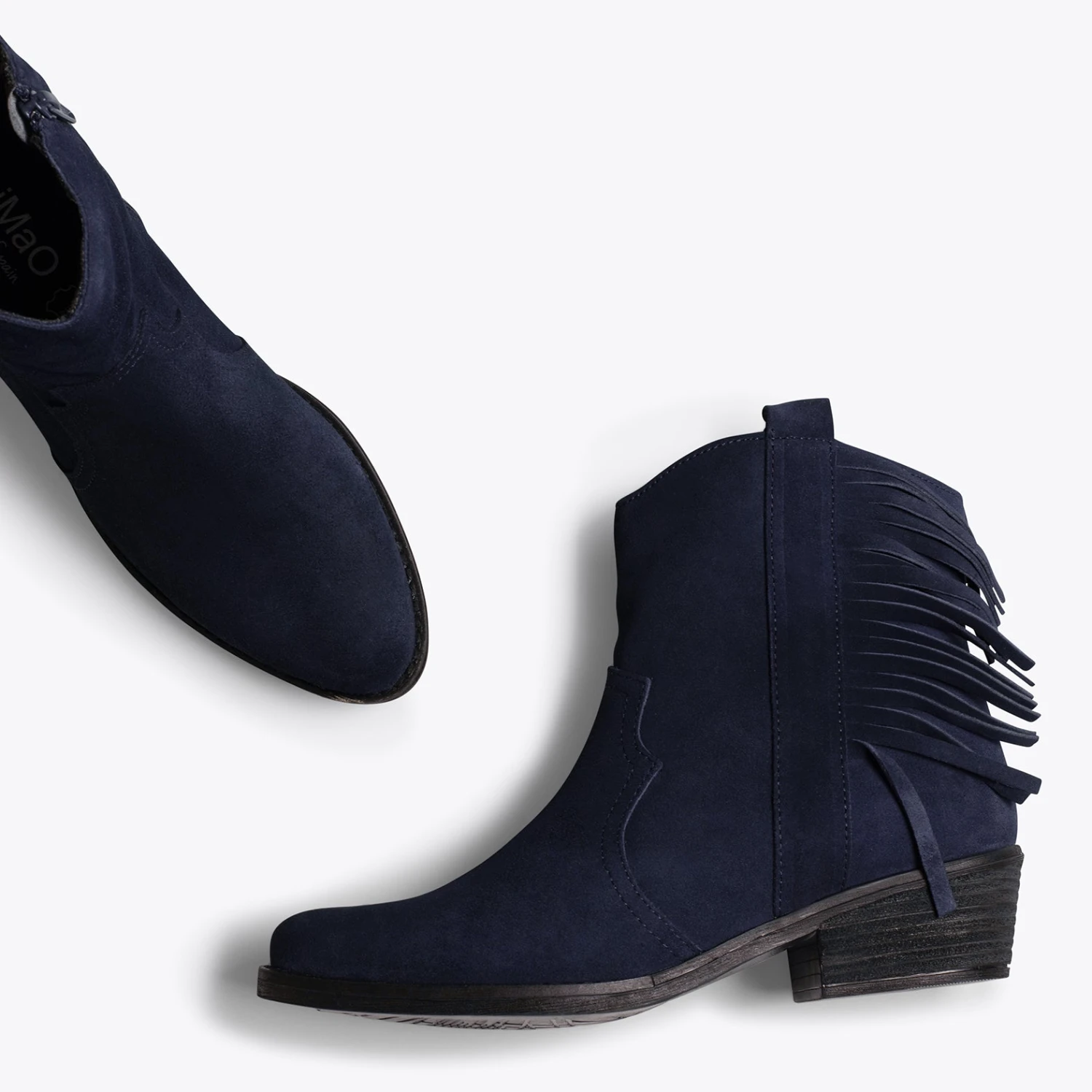 BOHO- Bottines BLEU MARINE Style Cowboy Avec Franges – Image 3