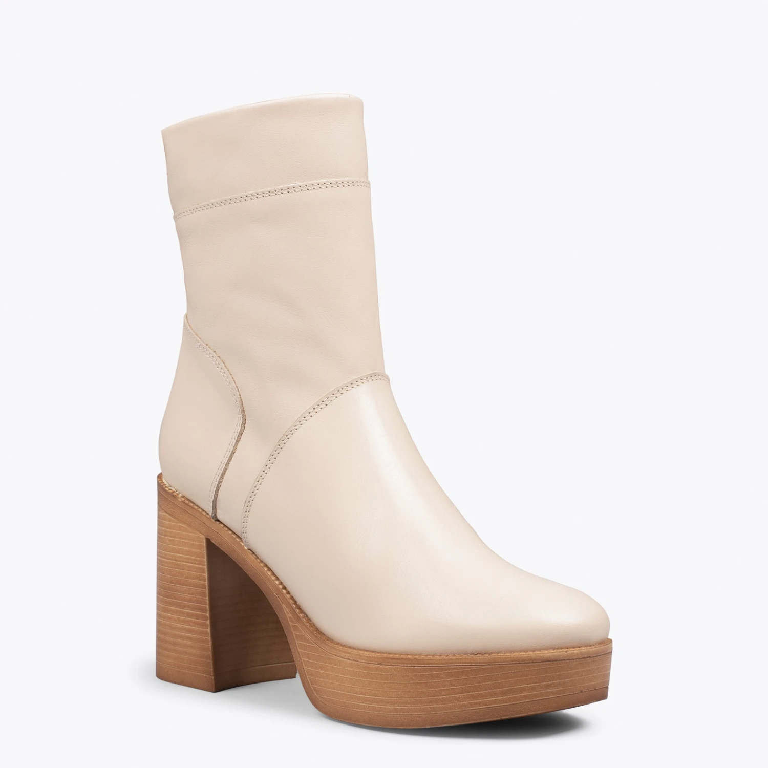 SOUL - Bottines à Tige Haute En Cuir Nappa BEIGE – Image 4