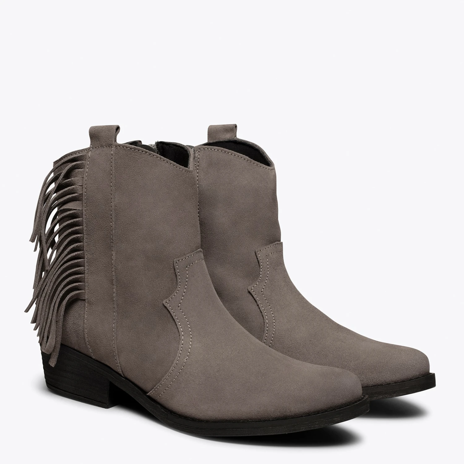 BOHO- Bottines GRIS Style Cowboy Avec Franges – Image 2