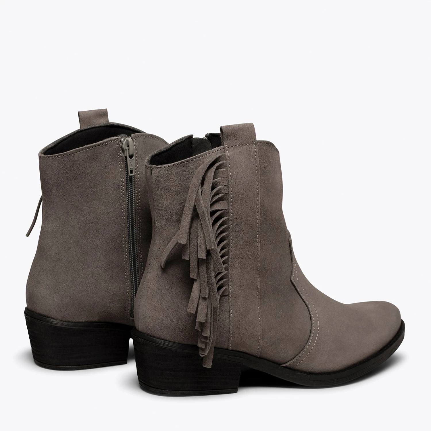 BOHO- Bottines GRIS Style Cowboy Avec Franges – Image 4