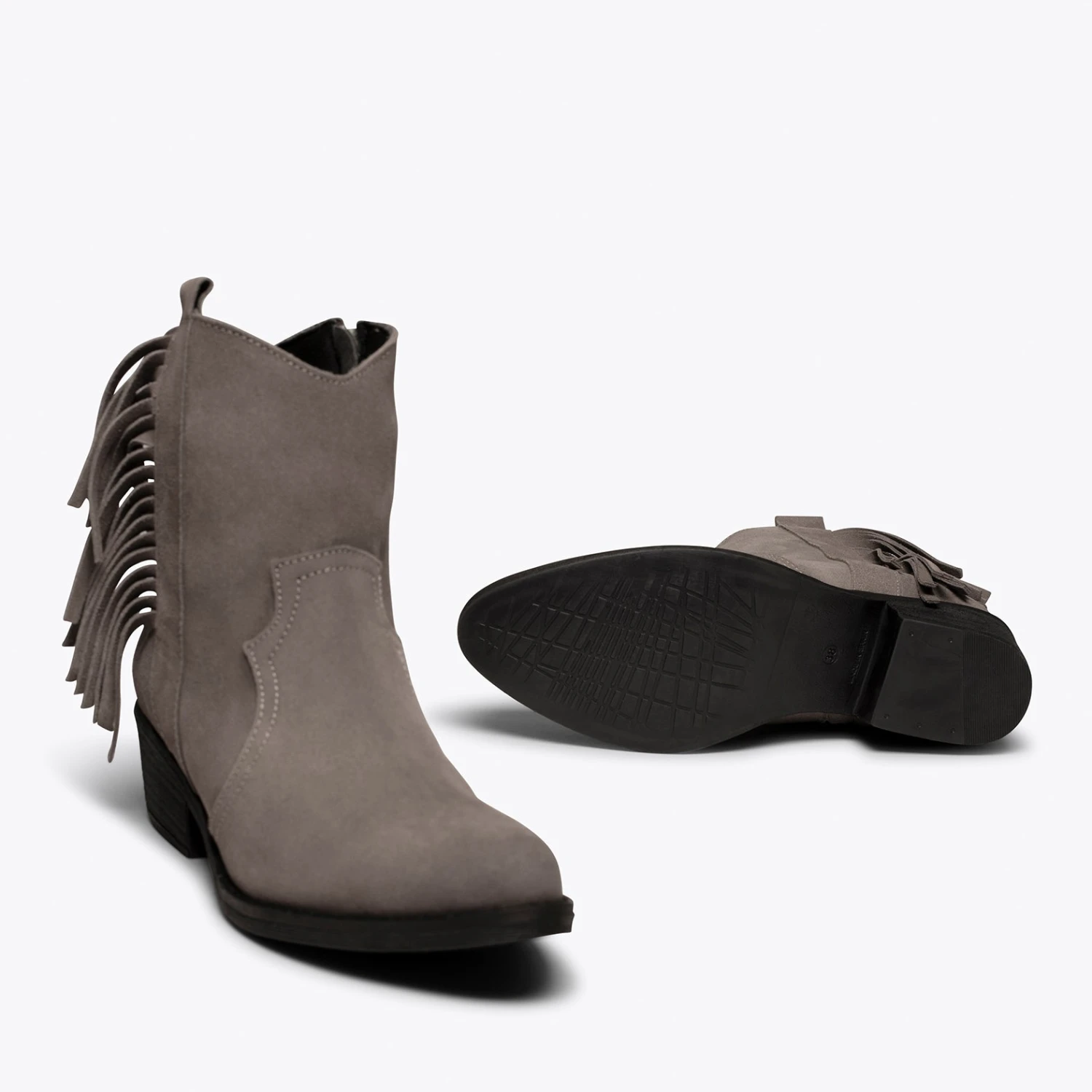 BOHO- Bottines GRIS Style Cowboy Avec Franges – Image 5