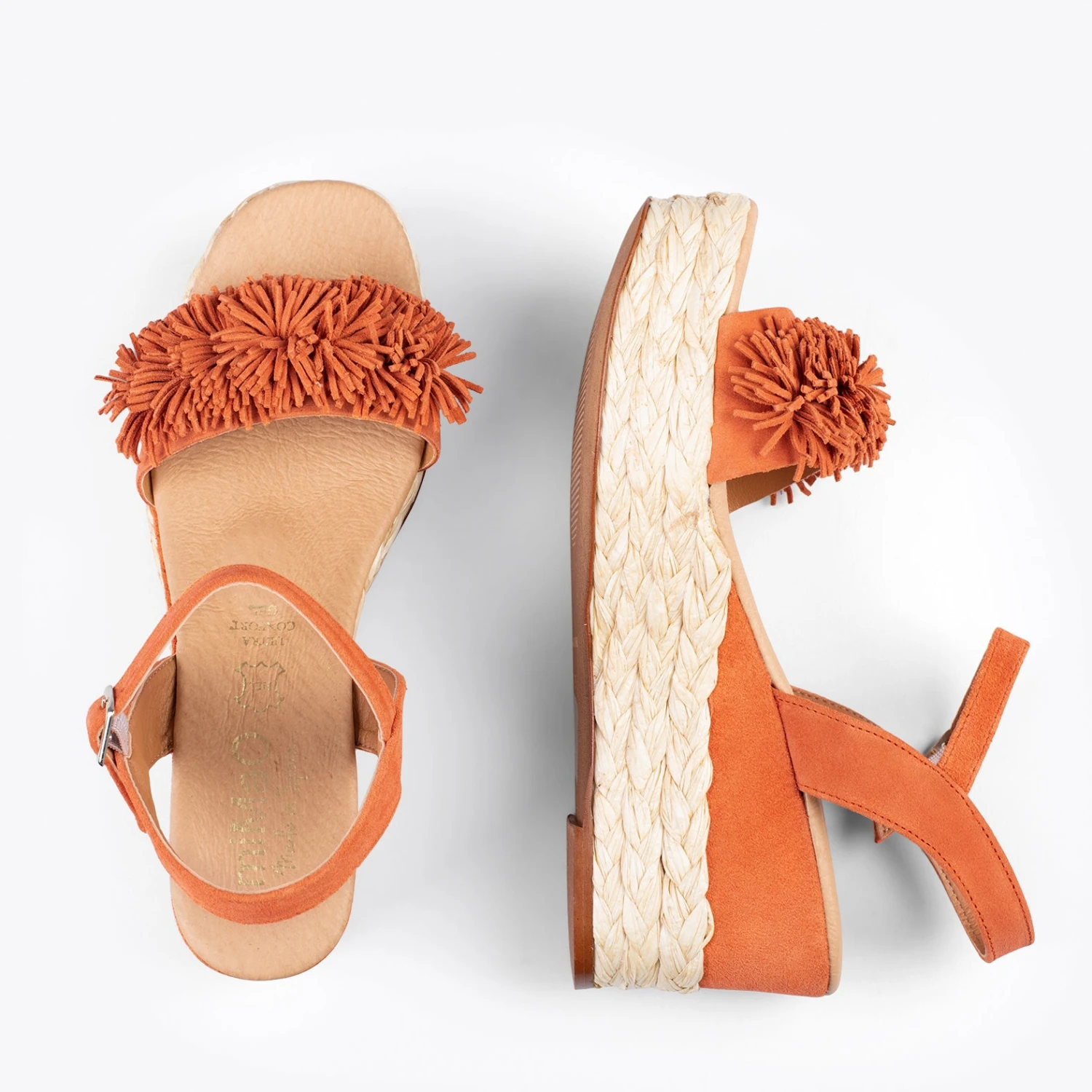 FLOWER – Sandales Avec Compensé En Raphia Et Pompon ORANGE – Image 2