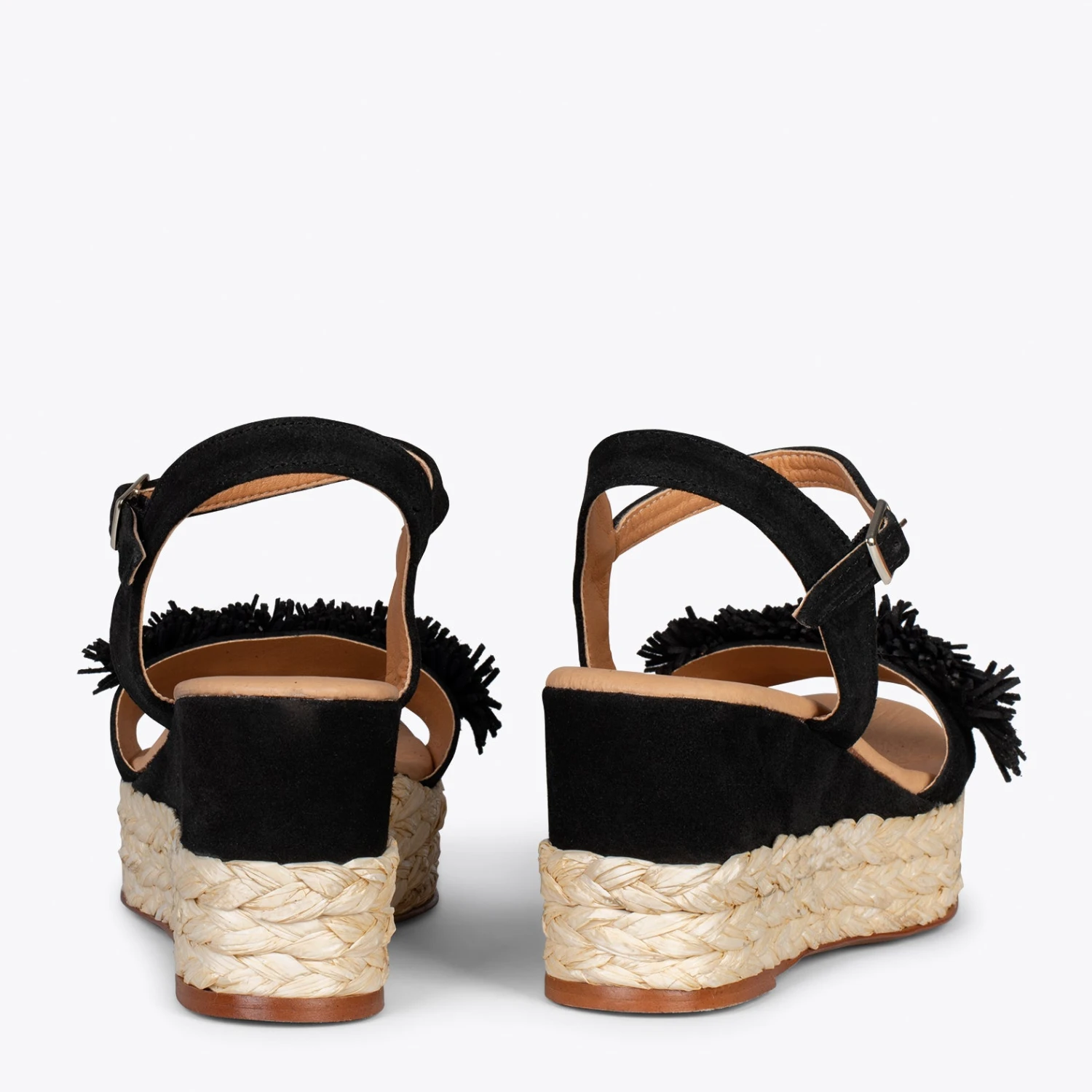 FLOWER – Sandales Avec Compensé En Raphia Et Pompon NOIR – Image 3