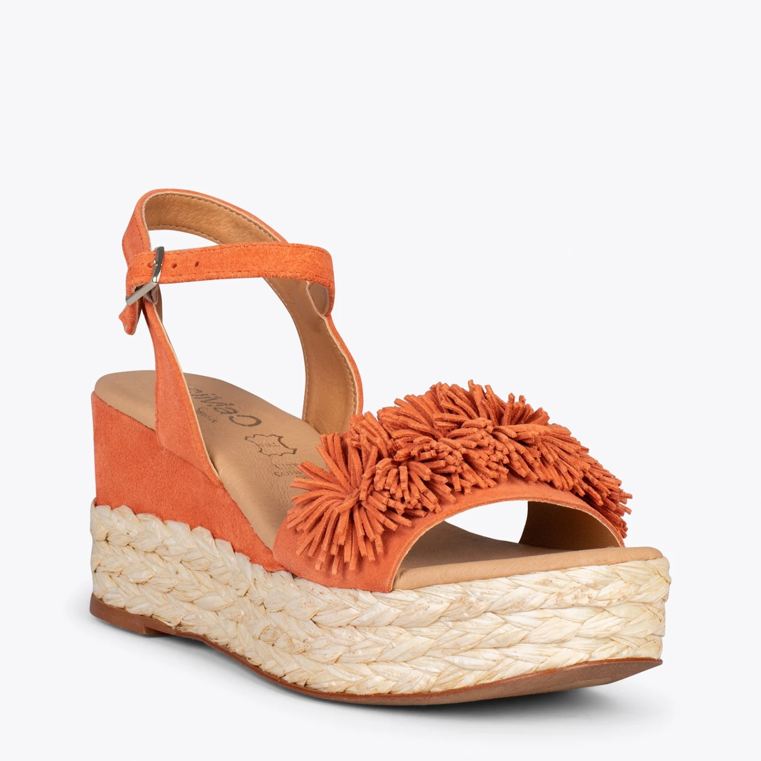 FLOWER – Sandales Avec Compensé En Raphia Et Pompon ORANGE – Image 4
