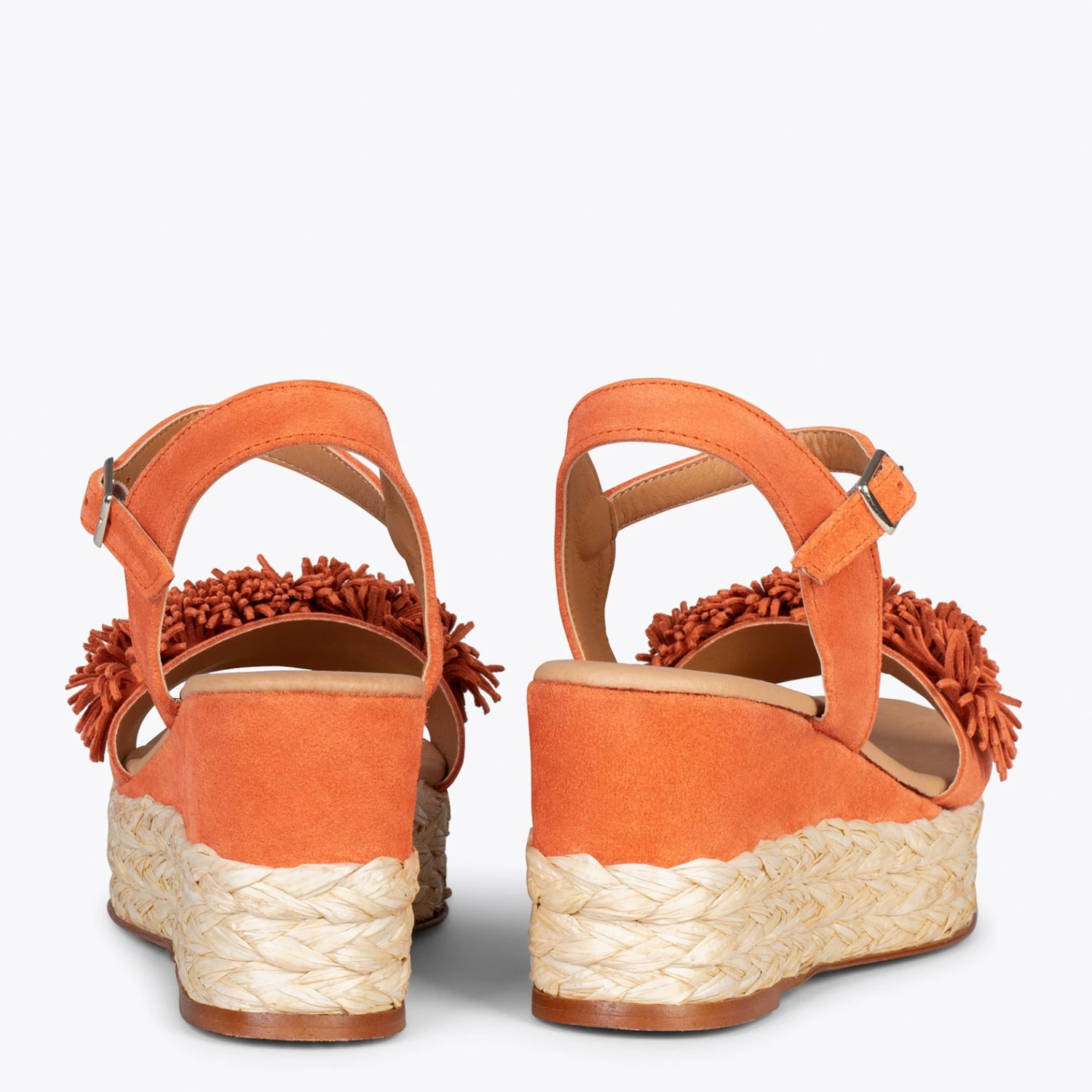 FLOWER – Sandales Avec Compensé En Raphia Et Pompon ORANGE – Image 3
