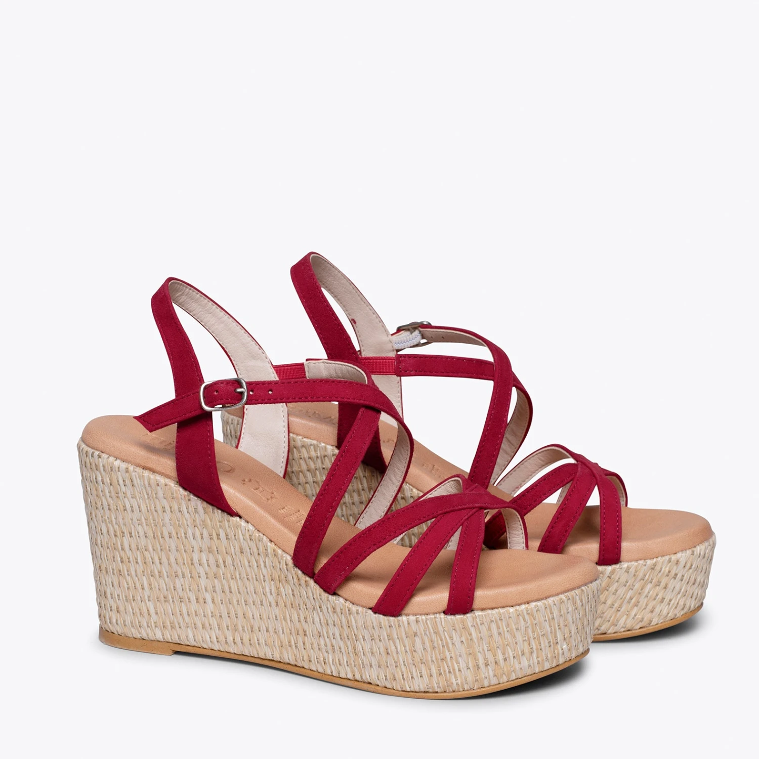 MYKONOS - Sandale Compensée Avec Plateforme En Raphia Et Bandes Croisées ROUGE – Image 2