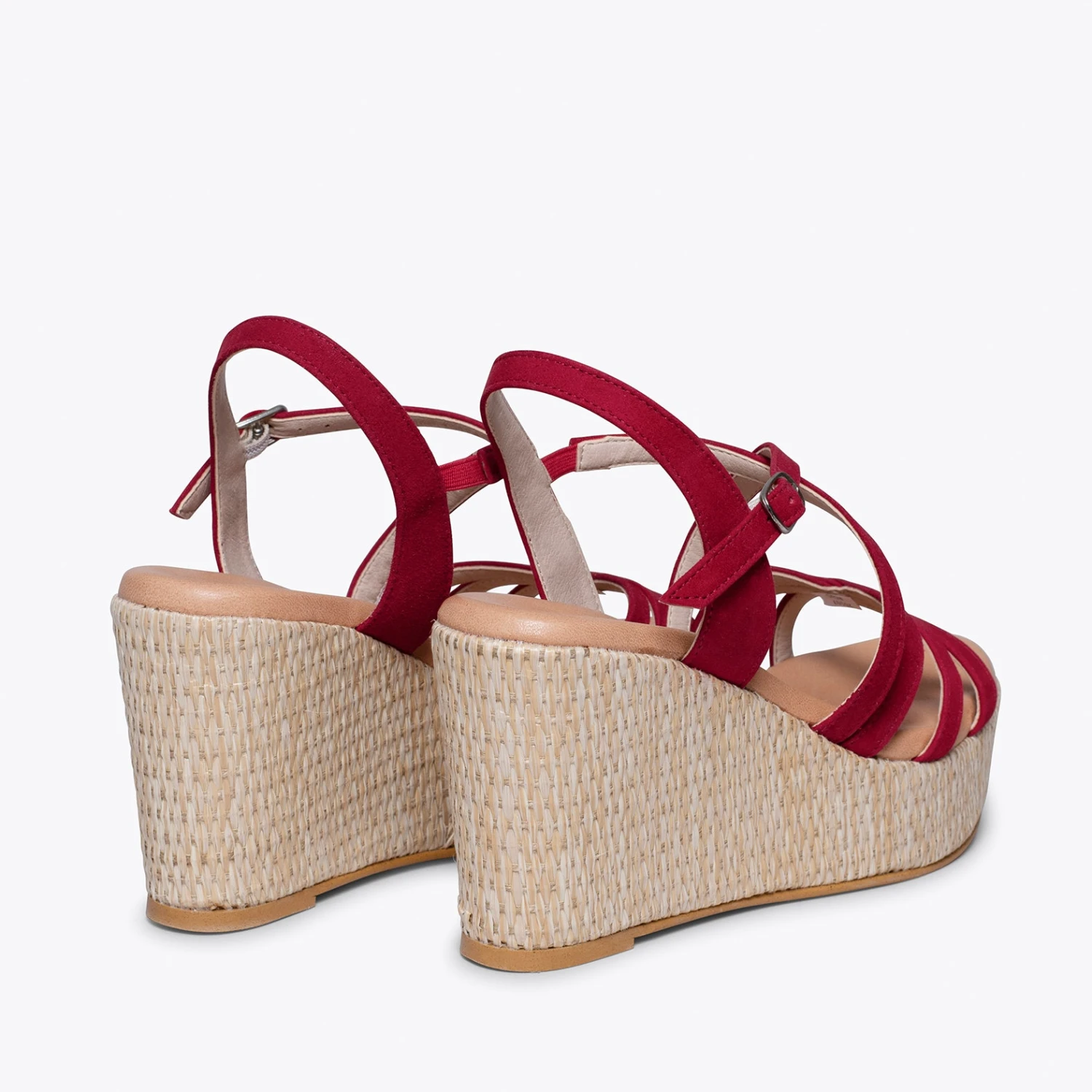 MYKONOS - Sandale Compensée Avec Plateforme En Raphia Et Bandes Croisées ROUGE – Image 3