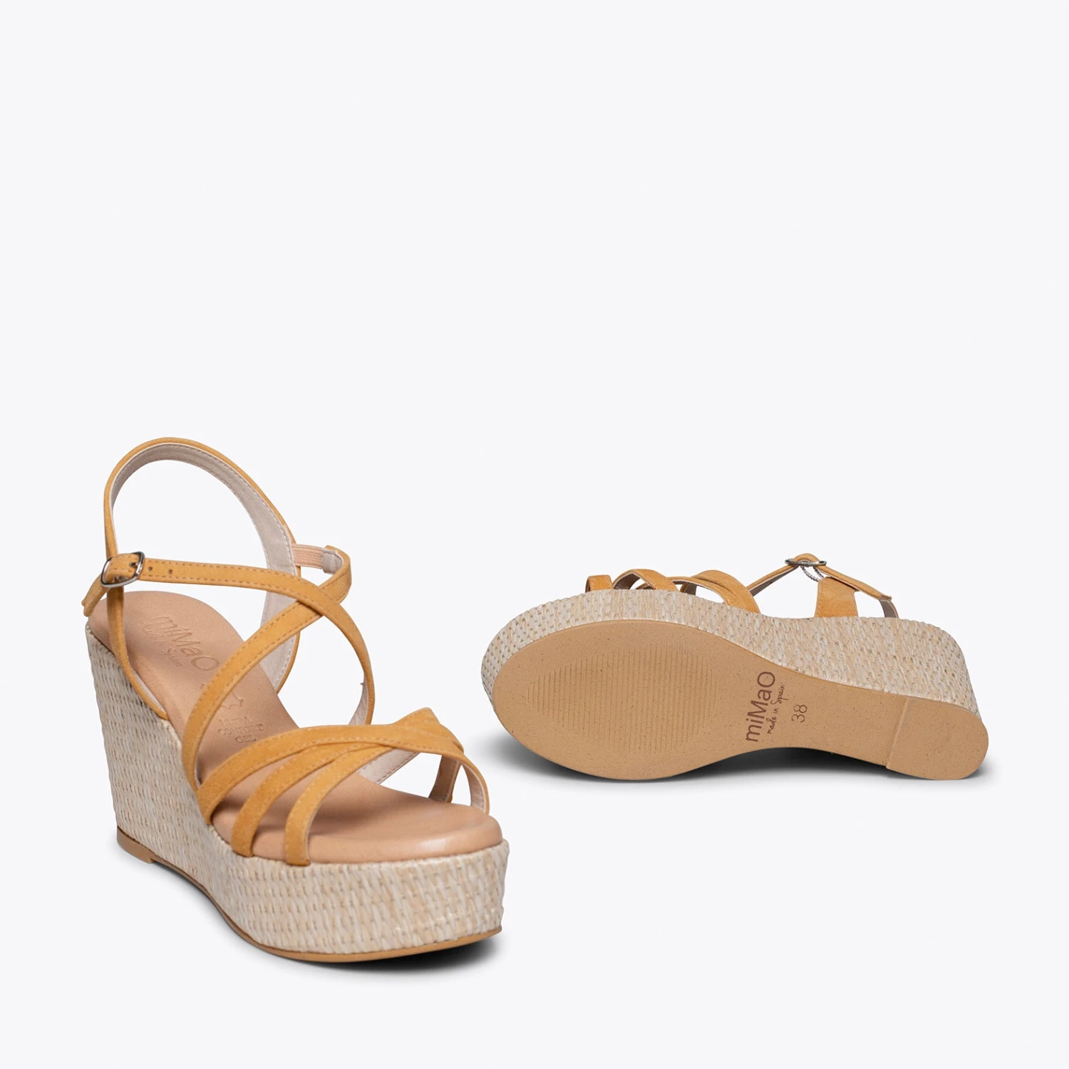 MYKONOS - Sandale Compensée Avec Plateforme En Raphia Et Bandes Croisées MOUTARDE – Image 5