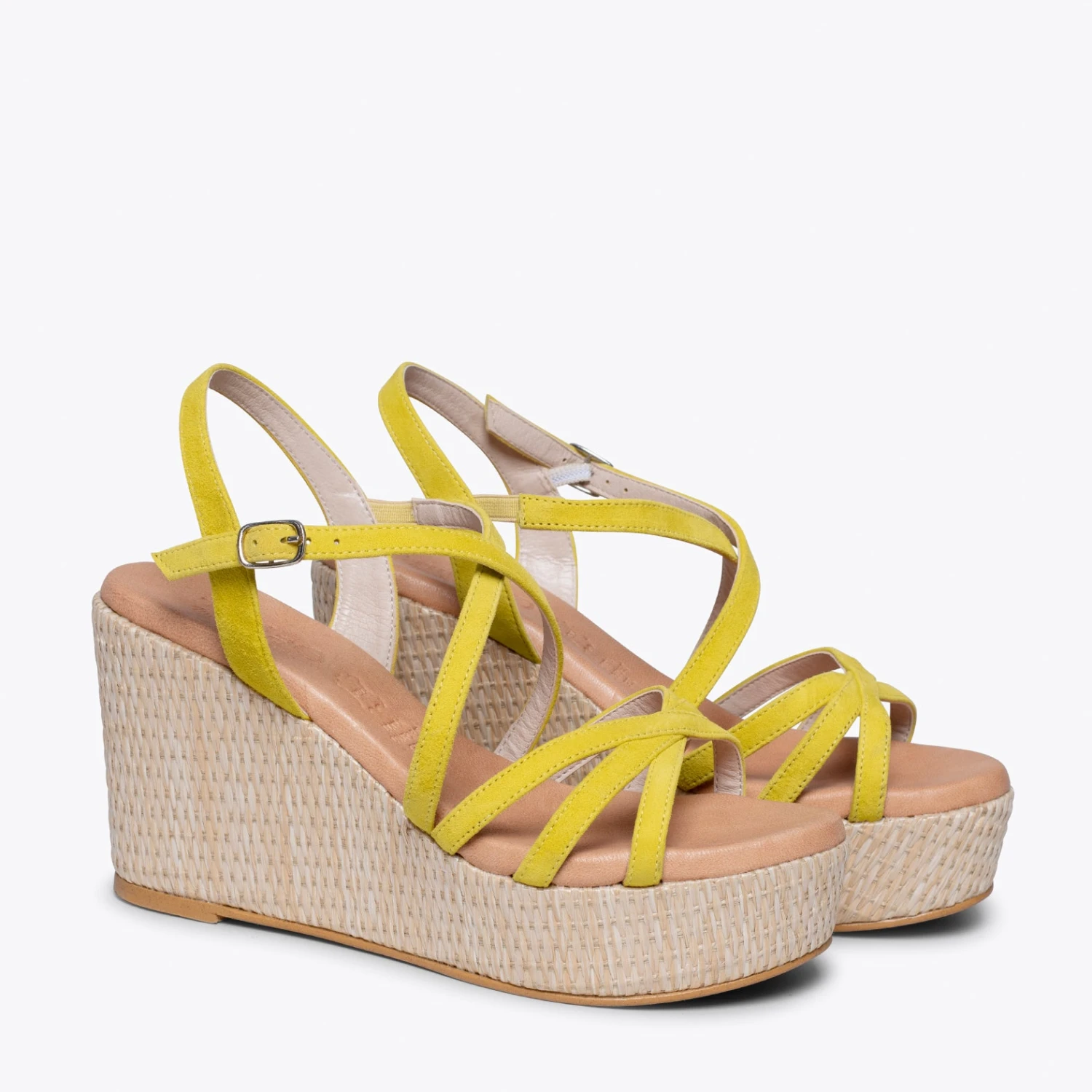 MYKONOS - Sandale Compensée Avec Plateforme En Raphia Et Bandes Croisées JAUNE – Image 2