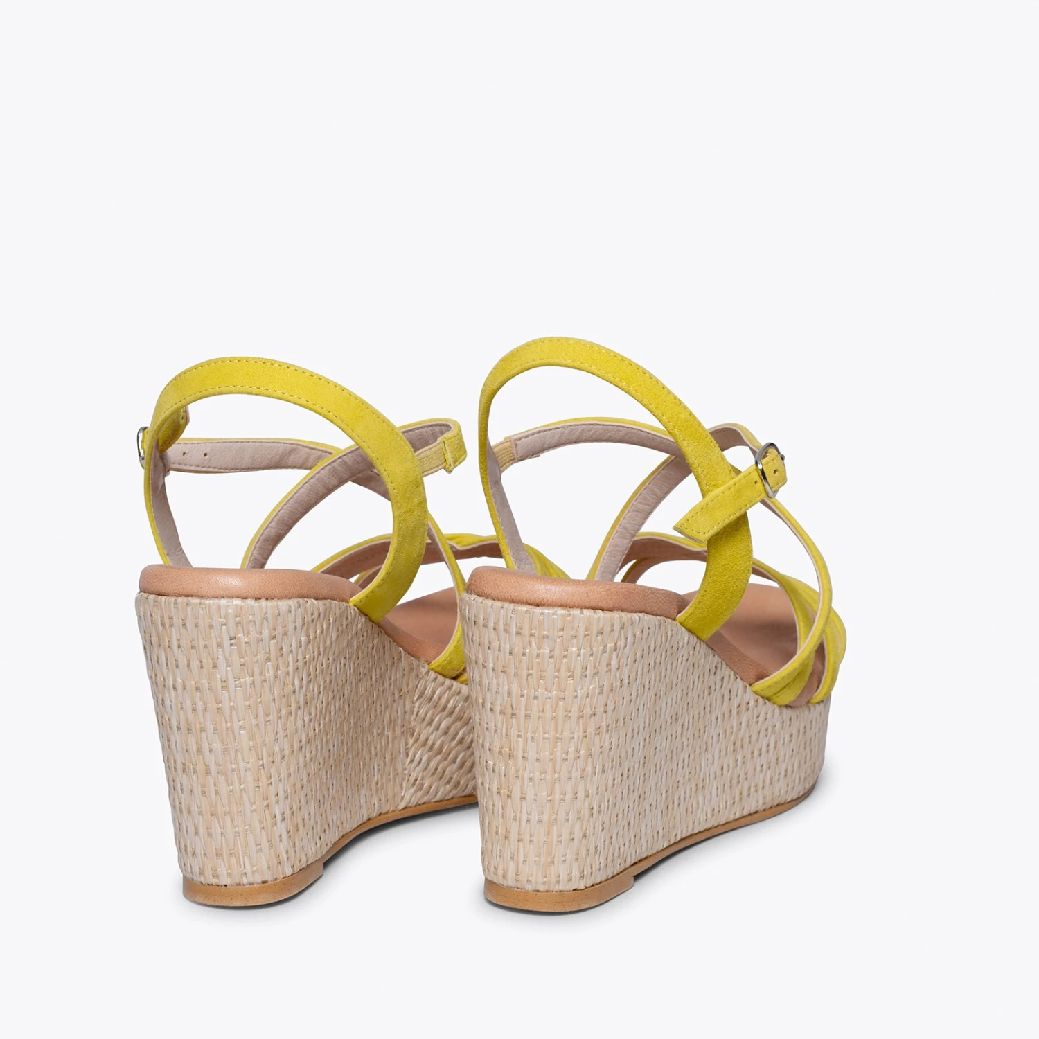MYKONOS - Sandale Compensée Avec Plateforme En Raphia Et Bandes Croisées JAUNE – Image 3