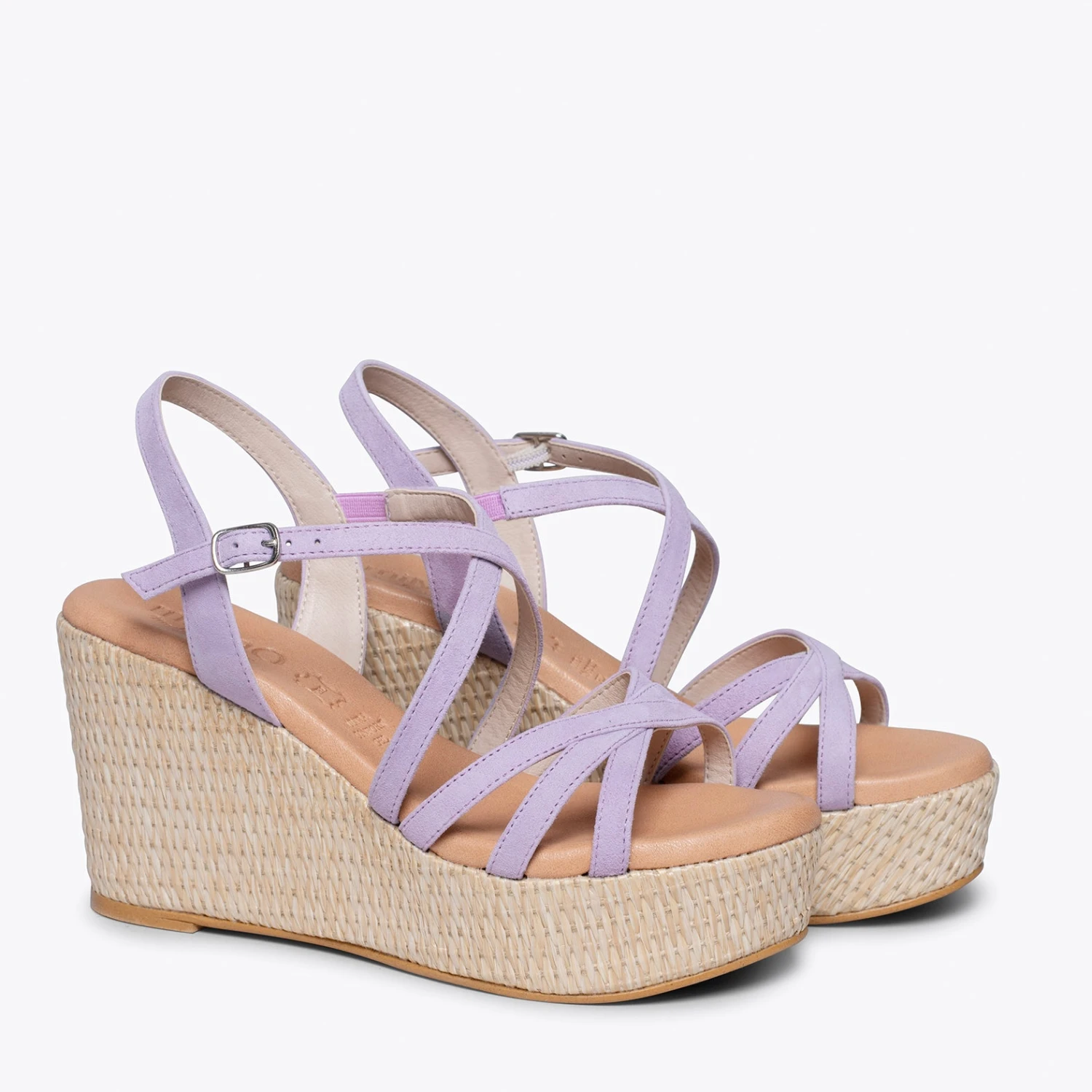 MYKONOS - Sandale Compensée Avec Plateforme En Raphia Et Bandes Croisées LAVANDE – Image 2