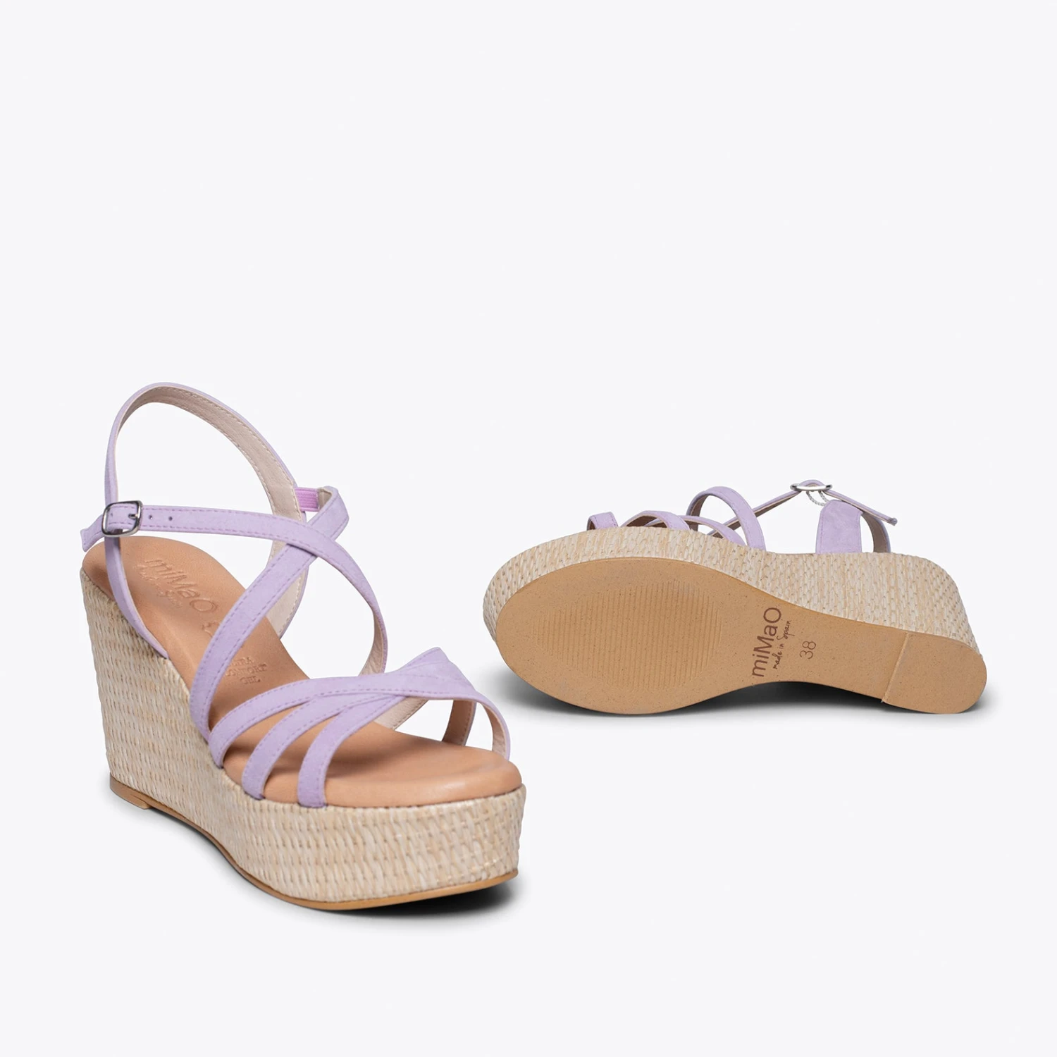 MYKONOS - Sandale Compensée Avec Plateforme En Raphia Et Bandes Croisées LAVANDE – Image 4