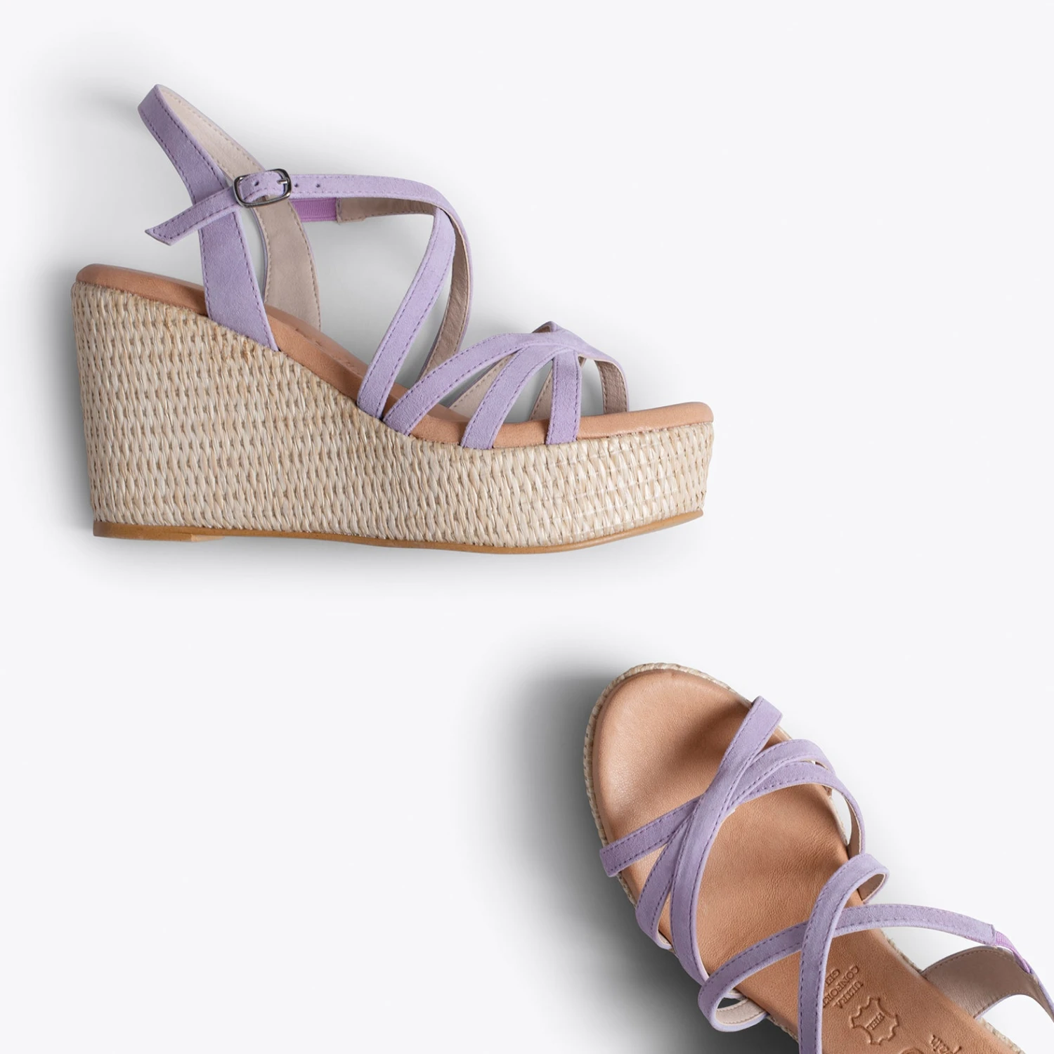 MYKONOS - Sandale Compensée Avec Plateforme En Raphia Et Bandes Croisées LAVANDE – Image 5