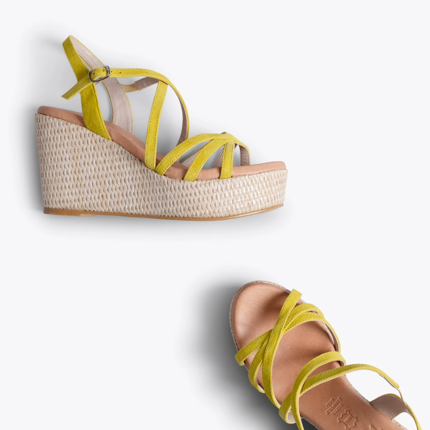 MYKONOS - Sandale Compensée Avec Plateforme En Raphia Et Bandes Croisées JAUNE – Image 5