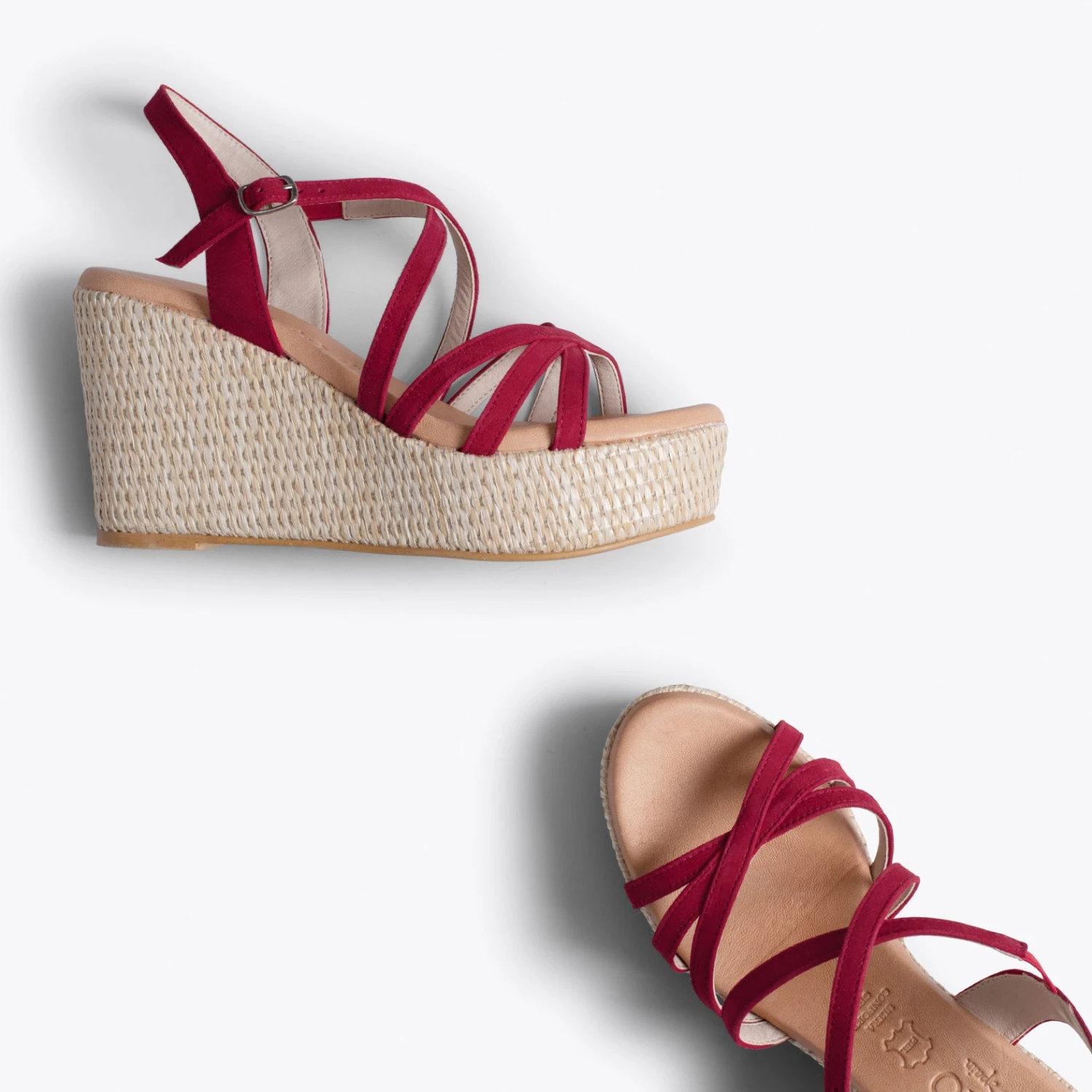 MYKONOS - Sandale Compensée Avec Plateforme En Raphia Et Bandes Croisées ROUGE – Image 5